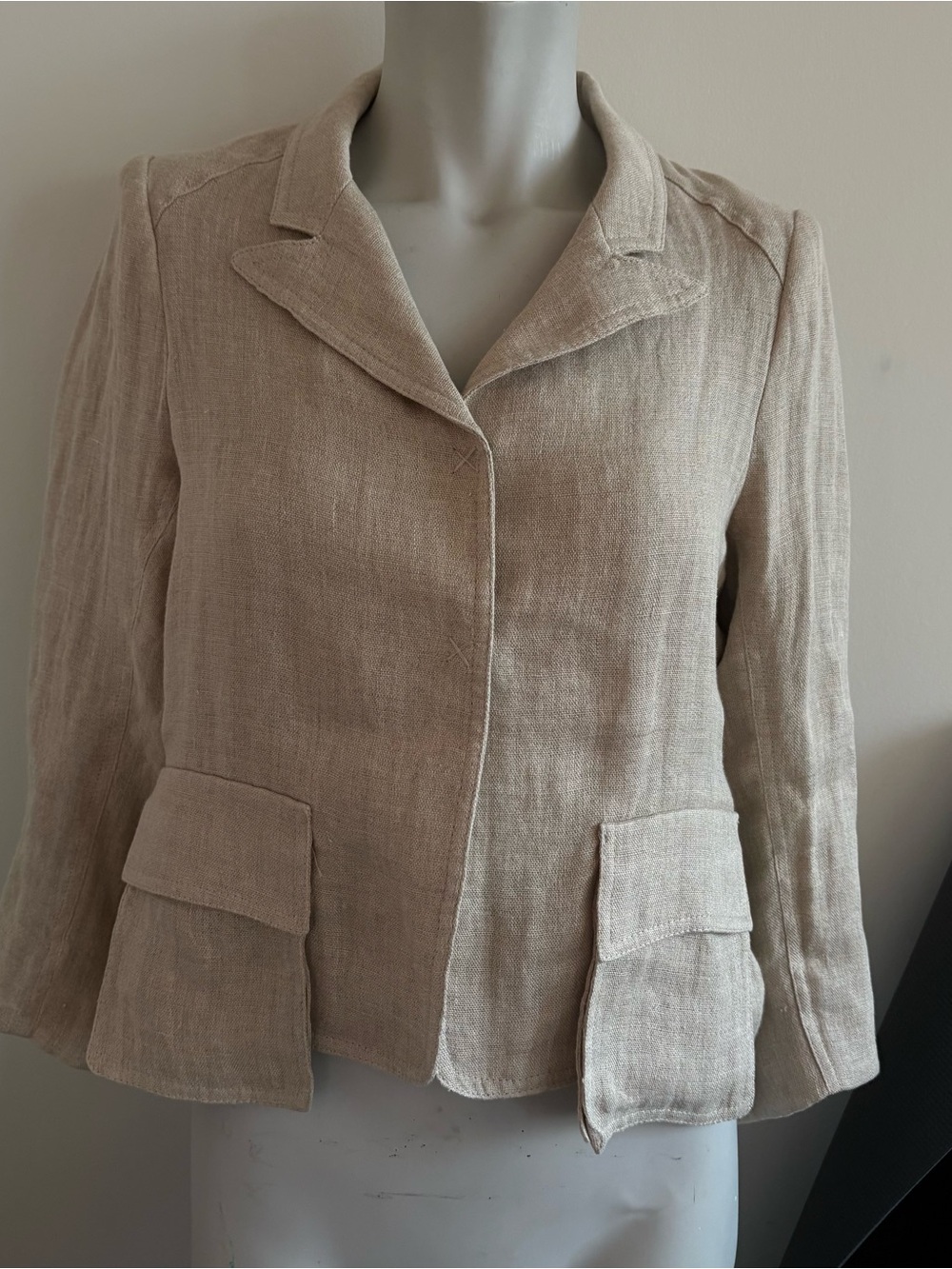 Smythe Beige Linen Blend Women’s Jacket - Classic Collar